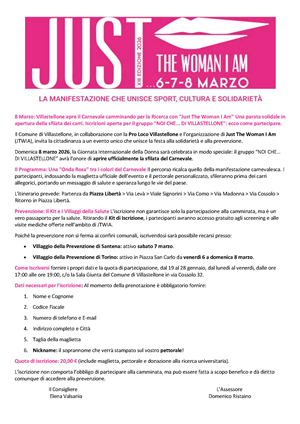 8 Marzo: Villastellone apre il Carnevale camminando per la Ricerca con "Just The Woman I Am" Una parata solidale in apertura della sfilata dei carri.