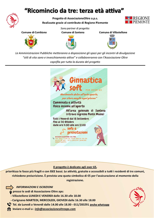 Ginnastica soft all'aria aperta per over 65: al via il progetto â€œRicomincio da treâ€
