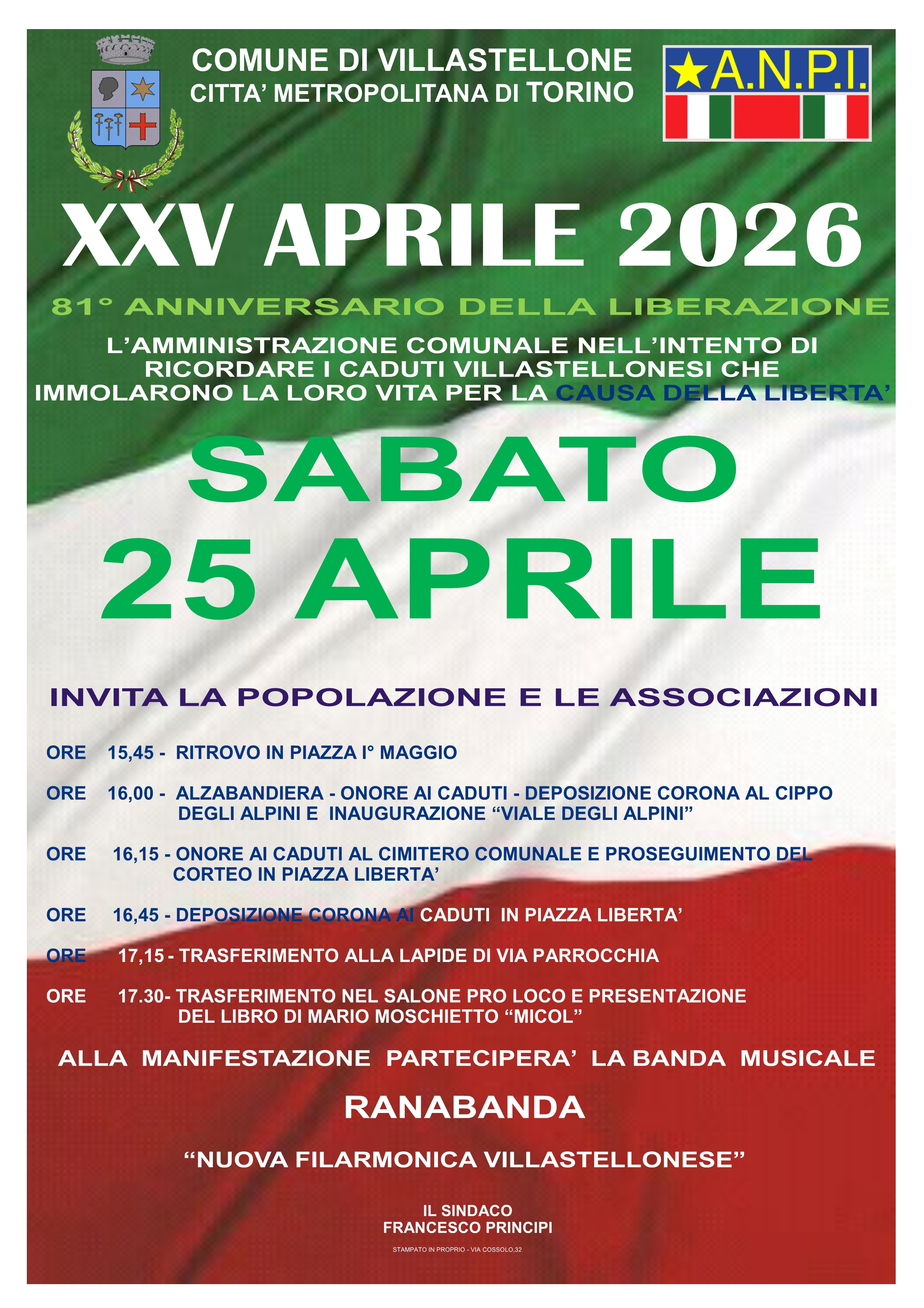 Solennità civile del XXV Aprile 2026